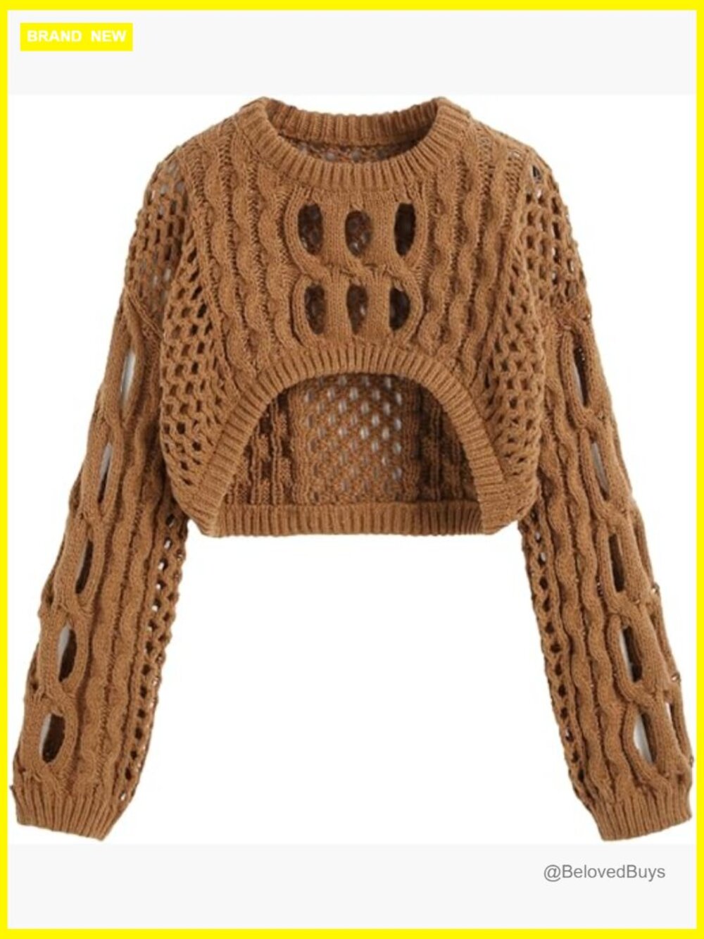 Cropped Knit Sweater Hollow Out Long Sleeve Pullover Crop Top